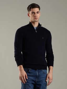 Tommy Hilfiger - Men Navy Blue Wool Solid Sweater