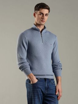 Tommy Hilfiger - Men Blue Cotton Textured Sweater