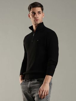 Tommy Hilfiger - Men Black Cotton Textured Sweater