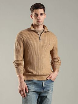 Tommy Hilfiger - Men Tan Cotton Textured Sweater