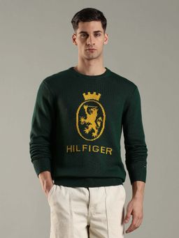 Tommy Hilfiger - Men Green Cotton Typography Sweater