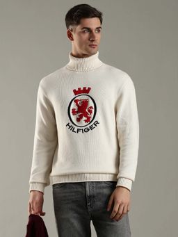 Tommy Hilfiger - Men Off White Cotton Typography Sweater