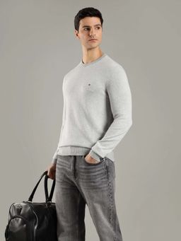 Tommy Hilfiger - Men Grey Cotton Self Design Sweater