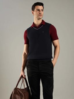 Tommy Hilfiger - Men Navy Blue Cotton Solid Sweater