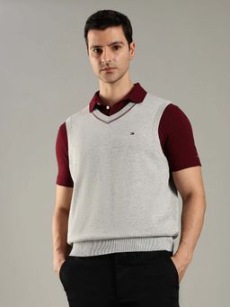 Tommy Hilfiger - Men Grey Cotton Solid Sweater