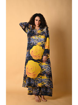 ISADAA BY ROTNA DUTT - Yellow Satin Georgette Digital Printed Kurta with Palazzo