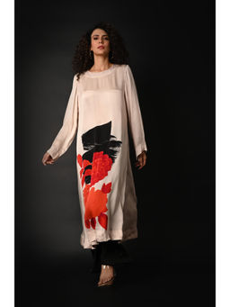 ISADAA BY ROTNA DUTT - White Satin Georgette Digital Printed Kurta with Pant