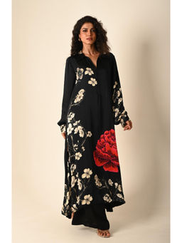 ISADAA BY ROTNA DUTT - Black Satin Georgette Digital Printed Kurta with Palazzo
