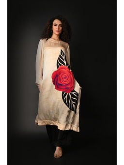 ISADAA BY ROTNA DUTT - White Satin Georgette Digital Printed Kurta with Pant