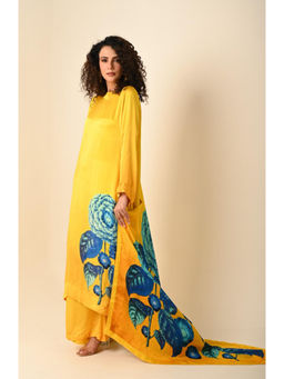 ISADAA BY ROTNA DUTT - Yellow Satin Georgette Kurta with Palazzo Digital Printed Dupatta