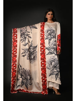 ISADAA BY ROTNA DUTT - White Satin Georgette Kurta with Pant Digital Printed Dupatta