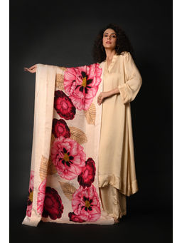 ISADAA BY ROTNA DUTT - Cream Satin Georgette Kurta with Palazzo Digital Printed Dupatta