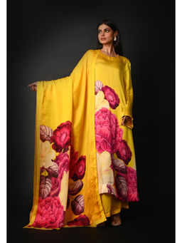 ISADAA BY ROTNA DUTT - Yellow Satin Georgette Kurta with Palazzo Digital Printed Dupatta