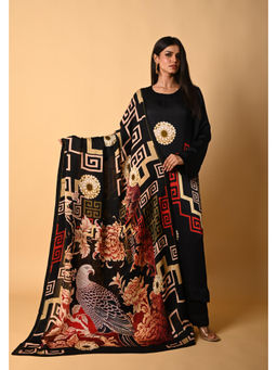 ISADAA BY ROTNA DUTT - Black Satin Georgette Kurta with Palazzo Digital Printed Dupatta