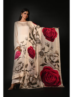 ISADAA BY ROTNA DUTT - White Satin Georgette Kurta with Pant Digital Printed Dupatta