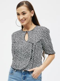 Kibo - Women Printed Georgette Pinping Crop Top