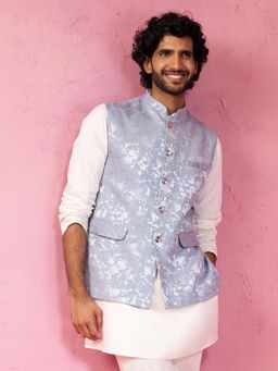 Vastramay - Grey Nehru Jacket with Self Design for Men