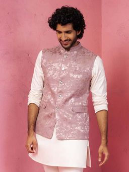 Vastramay - Pink Nehru Jacket with Self Design for Men
