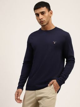 GANT - Men Navy Blue Solid Regular Fit T-Shirt