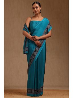 Soch - Women Bluel Crepe Floral Printed Saree with Unstitched Blouse