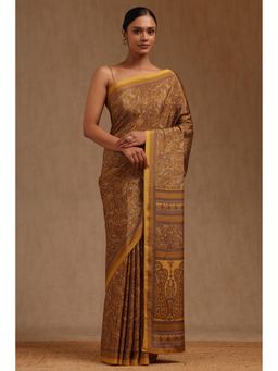 Soch - Women Mustard Crepe Paisley Printed Saree with Unstitched Blouse