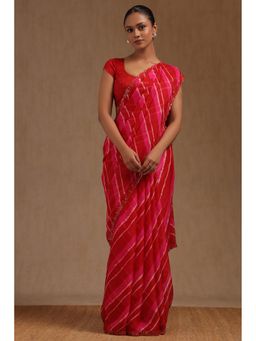 Soch - Women Red Georgette Leheriya Printed Saree with Unstitched Blouse