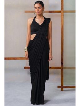 Soch - Women Black Crepe Embellished Stone Work Saree with Unstitched Blouse