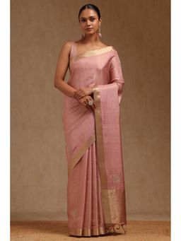 Soch - Women Pink Tussar Handloom Sequined Saree with Unstitched Blouse