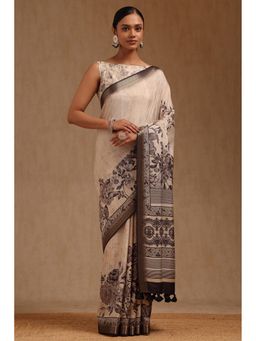 Soch - Women Cream Tussar Floral Printed Saree with Unstitched Blouse