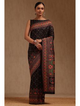 Soch - Women Black Dola Silk Patola Printed Saree with Unstitched Blouse
