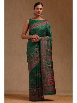Soch - Women Green Dola Silk Patola Printed Saree with Unstitched Blouse