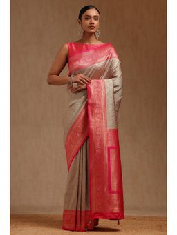Soch - Women Grey Dola Silk Woven Design Saree with Unstitched Blouse