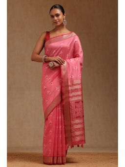 Soch - Women Blush Pink Tussar Woven Design Saree with Unstitched Blouse