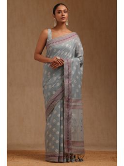 Soch - Women Grey Chanderi Woven Design Saree with Unstitched Blouse