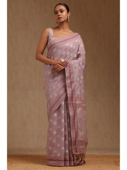Soch - Women Lavender Chanderi Woven Design Saree with Unstitched Blouse