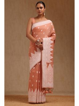 Soch - Women Peach Chanderi Woven Design Saree with Unstitched Blouse