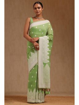 Soch - Women Light Green Chanderi Woven Design Saree with Unstitched Blouse