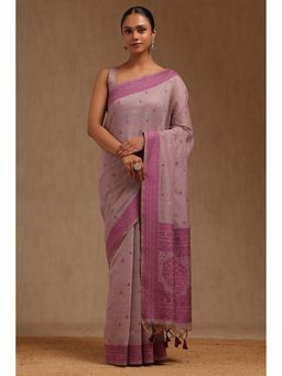 Soch - Women Purple Chanderi Woven Design Saree with Unstitched Blouse