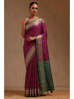 Soch - Women Purple Silk Woven Design Saree with Unstitched Blouse