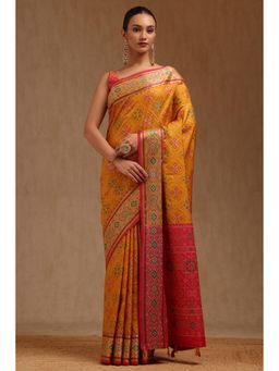 Soch - Women Mustard Silk Woven Design Saree with Unstitched Blouse