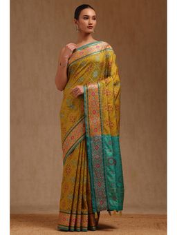 Soch - Women Mustard Silk Woven Design Saree with Unstitched Blouse