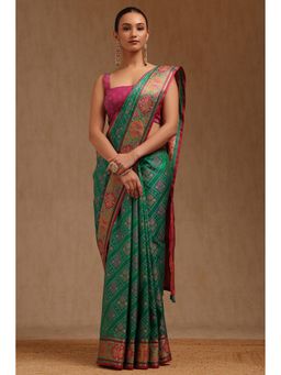 Soch - Women Green Silk Woven Design Saree with Unstitched Blouse
