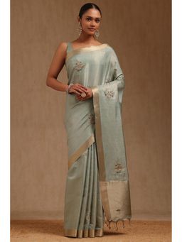 Soch - Women Light Blue Tissue Handloom Sequined Work Saree with Unstitched Blouse