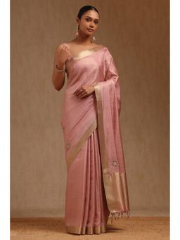 Soch - Women Pink Tissue Handloom Sequined Work Saree with Unstitched Blouse