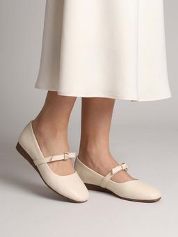 Twenty Dresses by Nykaa Fashion - Womens Cream Elegant Bow Details Round Toe Ballerina