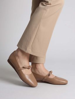Twenty Dresses by Nykaa Fashion - Womens Beige Elegant Bow Details Round Toe Ballerina