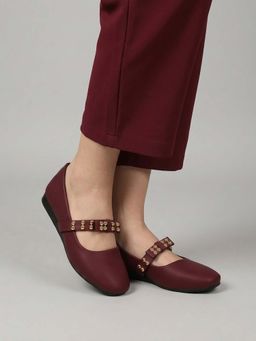 Twenty Dresses by Nykaa Fashion - Womens Maroon Knots Bow Details Soft Round Toe Ballerina