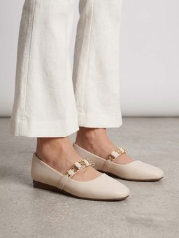 Twenty Dresses by Nykaa Fashion - Womens Cream Knots Bow Details Soft Round Toe Ballerina