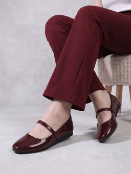Twenty Dresses by Nykaa Fashion - Womens Maroon Straps Cushioned Footbed Round Toe Ballerina