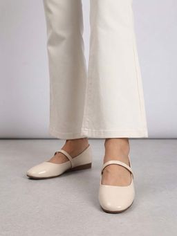 Twenty Dresses by Nykaa Fashion - Womens Cream Straps Cushioned Footbed Round Toe Ballerina